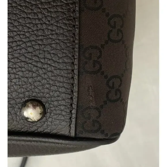 GUCCI Princy Sherry Line GG Canvas Brown Leather Trim Handbag, Dust Bag EUC - Picture 14 of 14